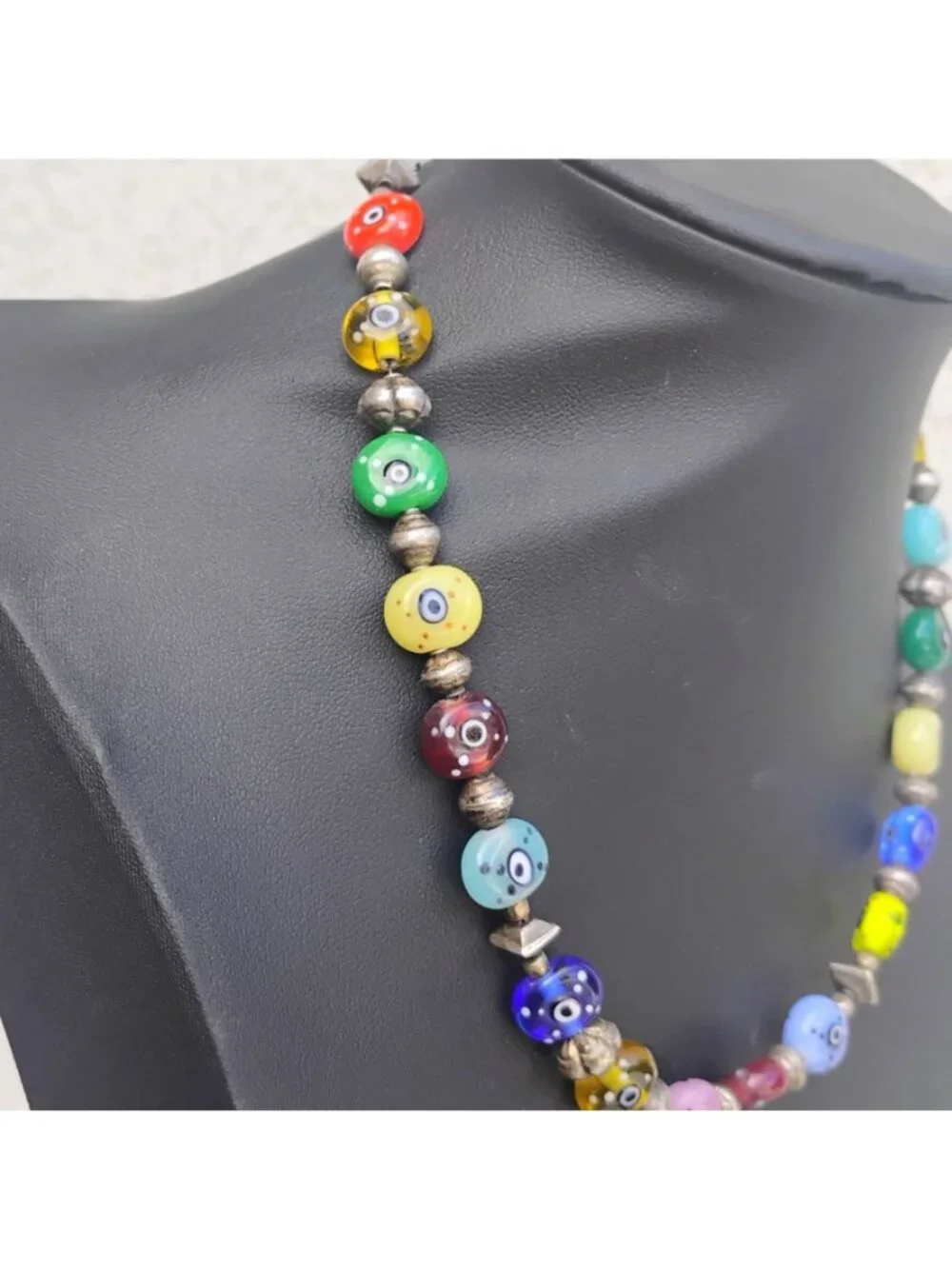 Handmade Italian Murano Glass Millefiori Bead Necklace All Seeing Eye 15" - Picture 4 of 10